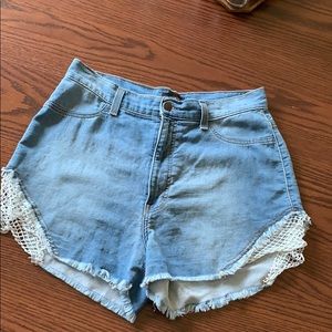 High waisted blue Jean shorts